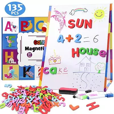 Magnetic Board Kids Tabletop Easel Whiteboard With 124 Magnet Alphabets Lette... • $29.75