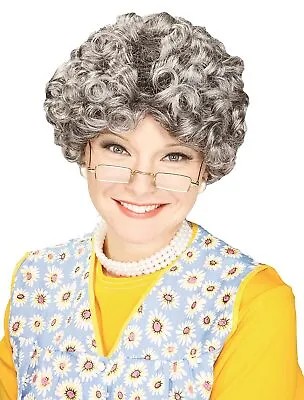 Yo Mamma Wig Mrs. Claus Grandma Old Lady Santa Mom Grey Curly Hair Granny • $28.32
