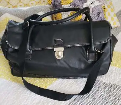 Victoria's Secret Large Black Pebbled Leather Overnight Carry On Travel Bag Week • $68.95