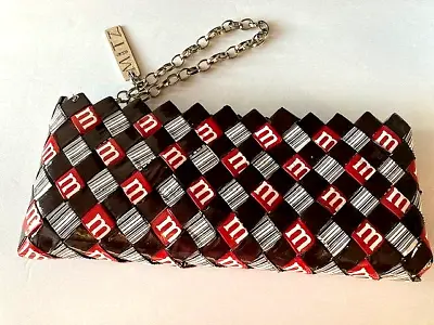 Mitz M&M's Candy Wrapper Purse Wristlet Zipper Top Silvertone Link Handle • $6