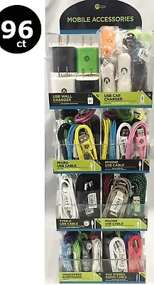 96ct PHONE CABLE CHARGER ACCESSORIES WHOLESALE LOT COUNTERTOP DISPLAY • $129.95