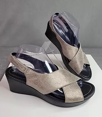 Mephisto Air-Relax Gold Slingback Wedge Criss Cross Comfort Sandals Sz 41 US 11 • $29.98