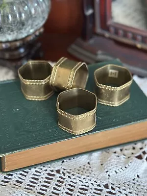 Vintage Brass Hexagon Decorative Napkin Holder Rings Set Of 4 Made In India • $15