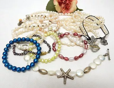 Multicolor Genuine Pearl Bead Bracelet Lot - Vintage To Now Jewelry • $9.99