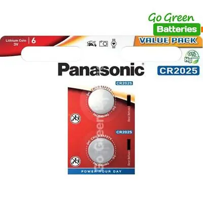 2 X Panasonic CR2025 3V Lithium Coin Cell Battery 2025 • £2.99