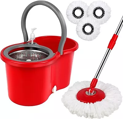 360° Spin Mop And Bucket W/wringer Set +3 Microfiber Refills Floor Cleaning • $27.99