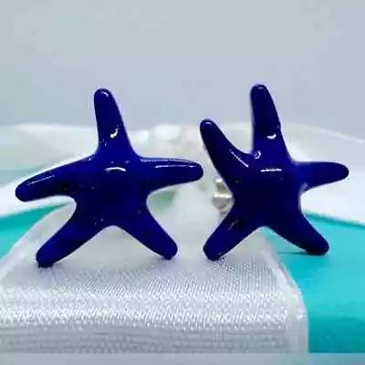 RARE Tiffany & Co. Lapis Lazuli Starfish Earrings Elsa Peretti Sterling Silver • $573.75