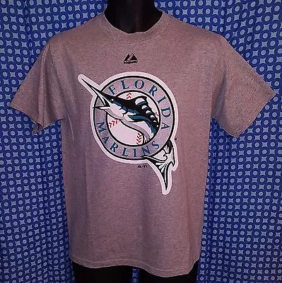 Florida Marlins Retro Gray Majestic Textured T-Shirt - Youth L / Womens M • $14.99