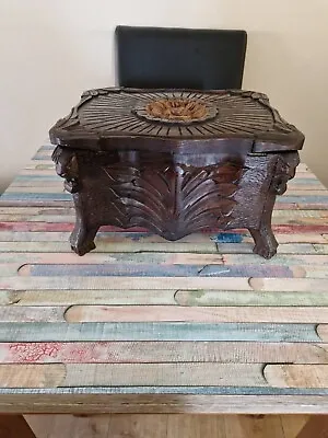 Antique Rustic Wood Carved Footstool Box Ottoman Rare Beautiful Make Offer • £260