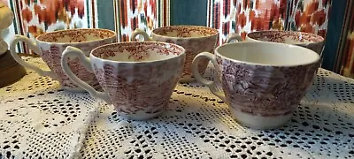 Beautiful Pink Vintage Tea Cups Myott Country Life Cups Set Of 5.Horse And Buggy • $25