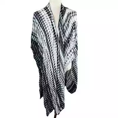 Michael Stars Boho Shawl Wrap Kimono Cover Up Tie Dye White Black Gray • $15.89