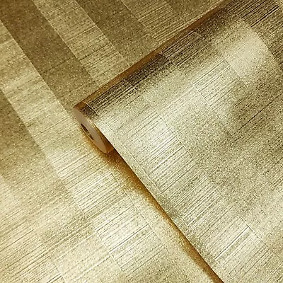 Gold Metallic Foil Striped Modern Light Textured Stripes Lines Wallpaper Roll 3D • $4.49