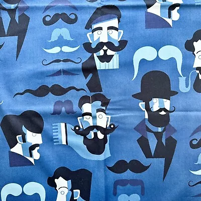 Mister Stache Mustache Blue De Leon Alexander Henry Fabrics - 1 Yard • $13
