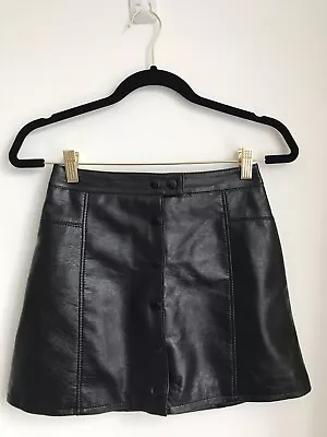 H&M BLACK LADIES FAUX LEATHER TAILORED BIKER A LINE SKATER PARTY SKIRT Size 6 • £9.99