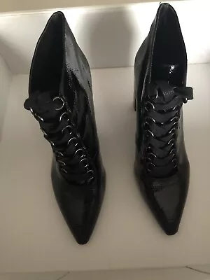 Zara Lace-up Black Patten Leather Pointy Toe Booties Size 41 (US 10.5) • $20