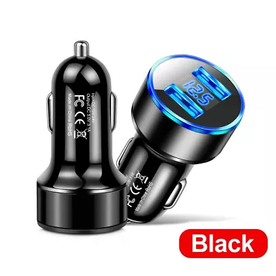 Dual USB 12.5V Voltage Display Car Charger For Cigarette Lighter Smart Phone USB • £5.99