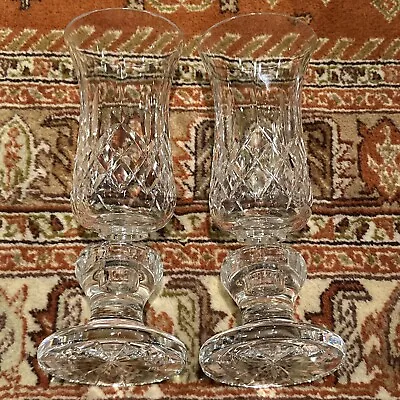 2 WATERFORD Crystal Lismore 2-Pc Hurricane Lamps And Globes 9 1/8” Inches Tall • $224.99