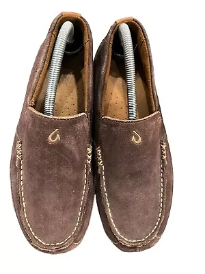 Olukai Akepa Moc Driving Moccasin Leather Slip On Suede Brown Men's Size 8 • $35