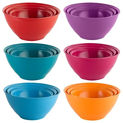 3 Pcs Durable Plastic Colourful Mixing Bowls Set Microwave & Dishwasher Safe • £9.99