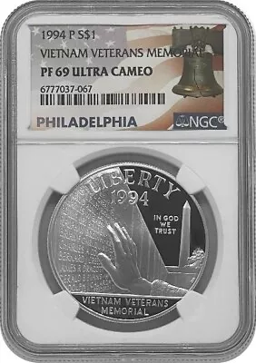 1994-P Proof Vietnam Memorial Commemorative Proof Silver Dollar Coin NGC PF69 UC • $42