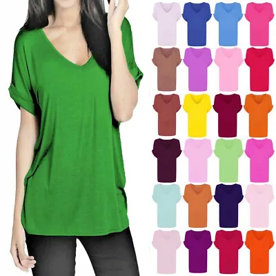£7.99 • Buy Women Oversized Baggy Loose Fit Turn Up Batwing Sleeve Ladies V Neck Top T Shirt