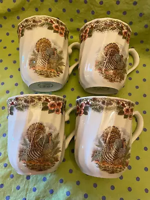 Queen's Thanksgiving Myott  England Turkey Coffee Mug Set Of FOUR (4) Perfect • $45