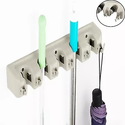 Wall Mount Broom & Mop Holder 5 Position With 6 Hooks Kitchen Tool Organizer • $8.59