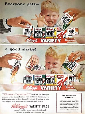 1956 Kellogg's Cereal Vintage Print Ad Variety 10 Pack Rice Krispies Corn Flakes • $8.99