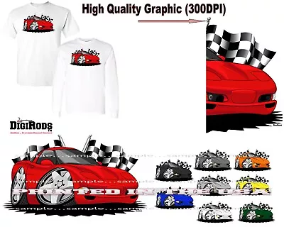 Corvette C5 Model Year Side View Racing Flags DigiRods Cartoon Car T Shirt • $22.95