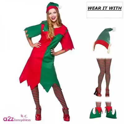 £8.99 • Buy Christmas Elf Lady Costume Or Tights Or Boots Or Hat Adult Christmas Fancy Dress