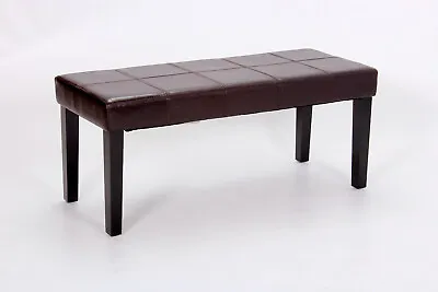 Leather Bench Coffee Table Brown Leather Rectangle Top Wooden Legs No Back • £99.99