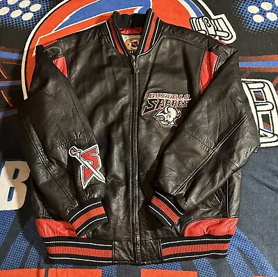 Vintage Buffalo Sabres Goat Head Leather Jacket Large G-III Black Red NHL • $239