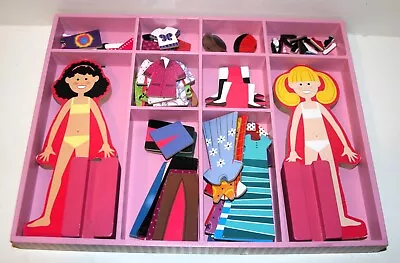 Melissa And Doug MAGNETIC DRESS-UP Abby & Emma WOODEN DOLL 54 Pieces W/stands • $7