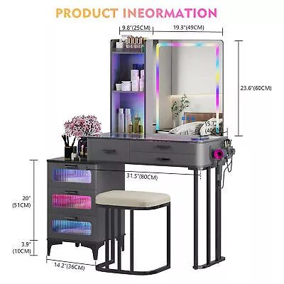 RGB Makeup Vanity Set Dressing Table With 24 Color Lighting Options • $239.99