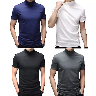 Mens Short Sleeve T-Shirt Top Turtleneck Soft Slim Fit Leisure Shirts Breathable • $11.40