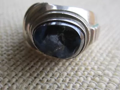 Vintage Modernist Natural Blue Agate Sterling Silver Ring Sz. 9.5 /11.5 G • $48