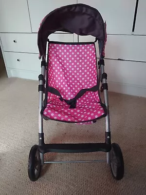 Molly Dolly 56cm My First Dolls Toy Stroller Buggy Girls Pram Pink Polka Dot • £20