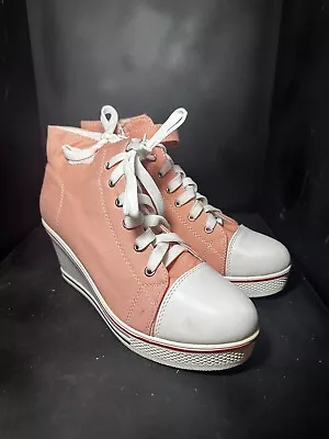 $35 • Buy Lady's High Top Wedge Heel Sneakers Women Pumps Lace Up Sport Shoes Canvas (z38)