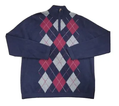 Harrison Davis Men's 100% 2-Ply Cashmere Mock Neck Pullover Sweater ARGYLE Large • $24.97