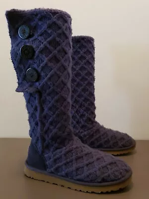 UGG CARDY 3066 Sz 8 ? Purple Lattice Sweater Knit Foldover Buttons Slouch Boots • $36