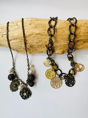 Modern Jewelry Mixed Metals Bobbles Flower Beads Necklace Lot 2 • $19.99