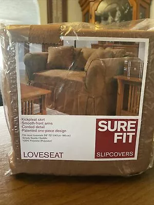 Sure Fit Suede/Love Corded One Piece LOVESEAT Slipcover Saddle Brown/Kickpleat • $69.99