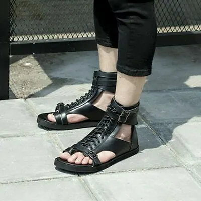 Gladiator Men's Sandal Lace Up Sandals High Top Pu Leather Roman Clip Toe Shoes • $38.84
