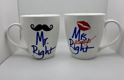 Mr And Mrs Coffe Mugs MR. RIGHT MRS. ALWAYS RIGHT Pfaltzgraff Everyday White 💋 • £24.32