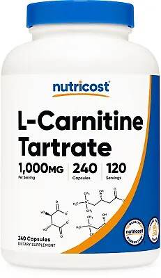 Nutricost L-Carnitine Tartrate Capsules (240 Caps) - 1 Gram Per Serving 120 Serv • $19.95