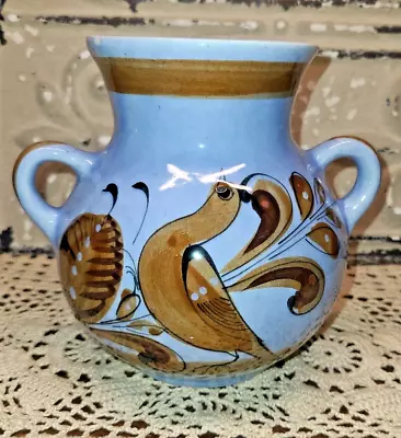 Beautiful Tonala Mexican Blue Hand Painted 6  Pottery Vase Urn Handles (read) • $23