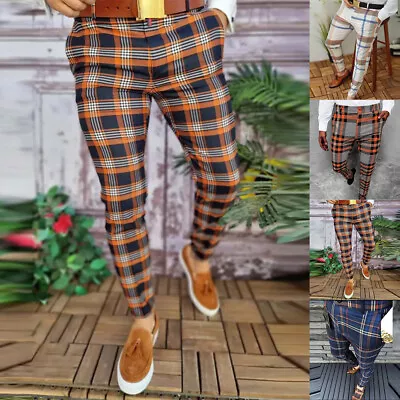 Mens Formal Tartan Smart Trousers Plaid Check Casual Golf Work Business Pants US • $23.39