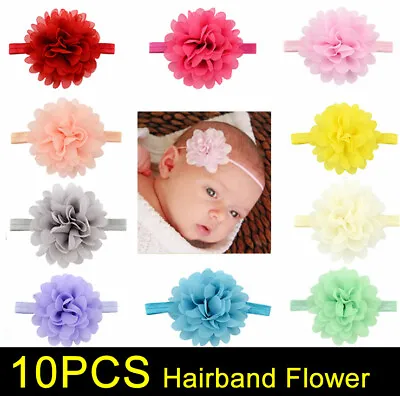 10 Pieces Newborn Baby Flower Ribbon Headband Soft Elastic Knot Hair Band • £5.19