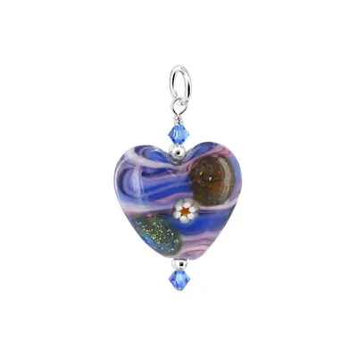 25mm Heart Blue Blown Glass With Austrian Crystals 925 Sterling Silver Pendnat • $14.99