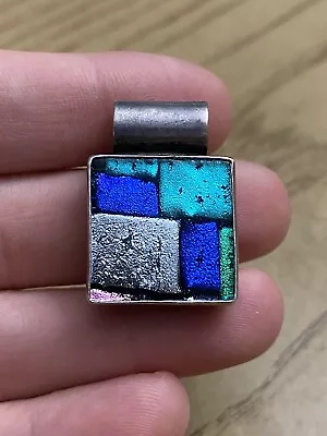 DICCIS Mexico Sterling Silver 925 Rectangular Dichroic Glass Slider Pendant • $60